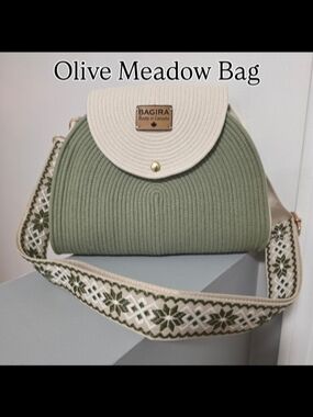 💚🤍Olive Meadow Crossbody Bag with Cream Flap - Handmade By Me In Canada
